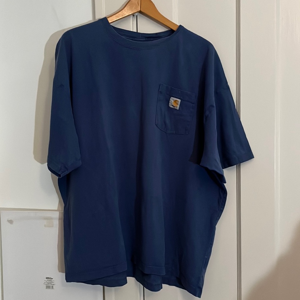 ✅ CARHARTT Vintage Short Sleeve Distressed Pocket Tee T Shirt 100% Cotton Blue
